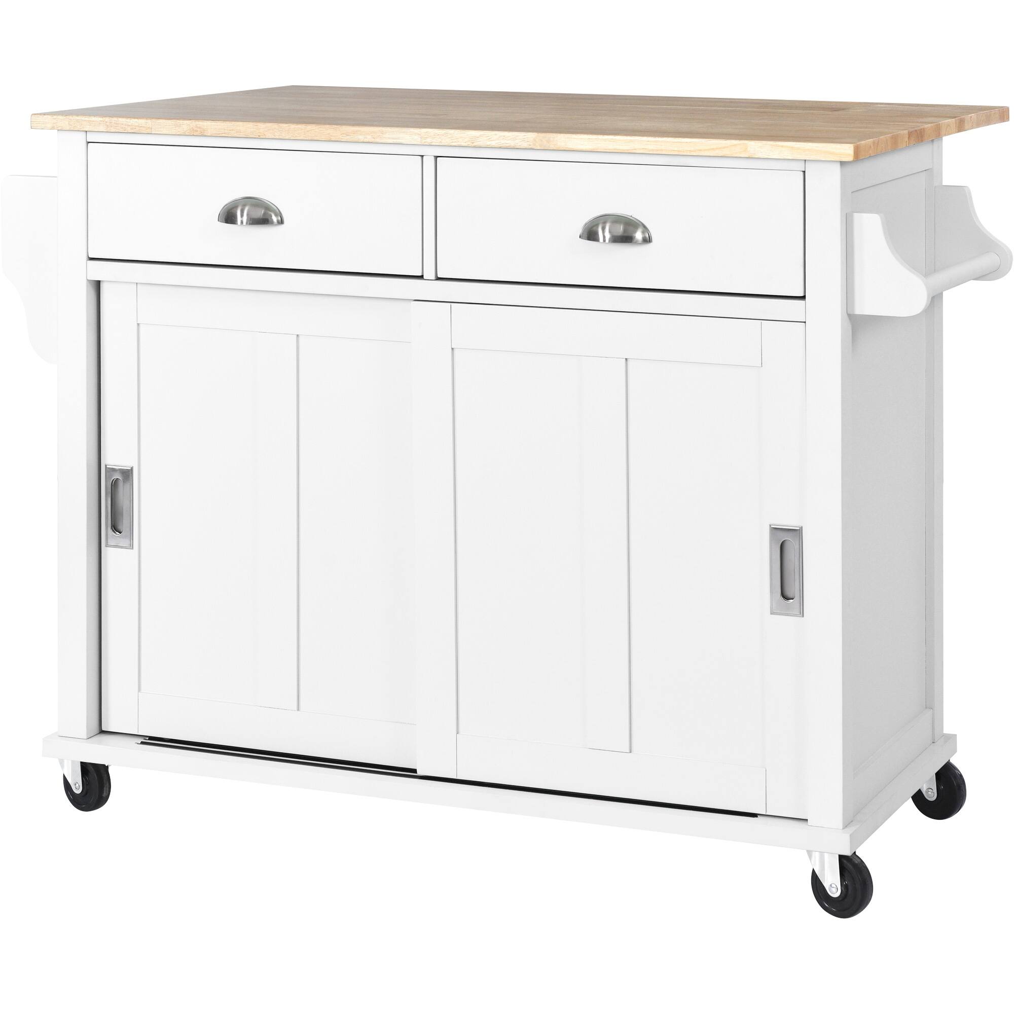 52" Kitchen Cart with Wood Top & Drop Leaf Breakfast Bar, Rolling